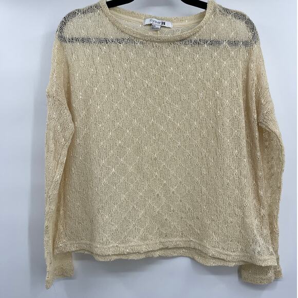 Forever 21 Womens Lace Mesh Knitted Cream Pullover Cover Up Beige Small - Picture 8 of 8